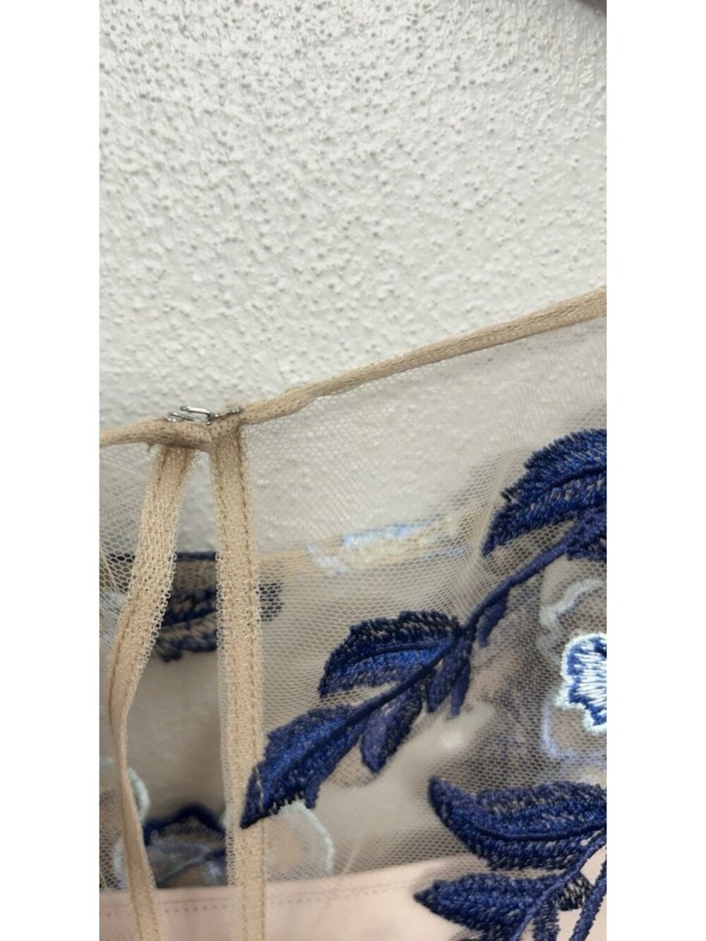Adrianna Papell Midi Dress Size 12 Blue Floral Embroidered Cocktail Short Sleeve - Picture 16 of 16